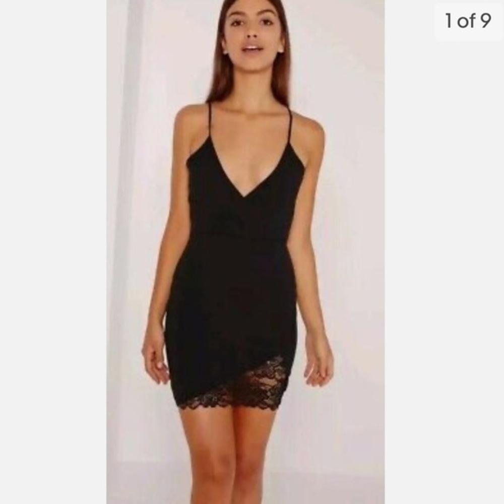 NWT - MISSGUIDED Black Strappy Wrap Lace Trim Mini Dress